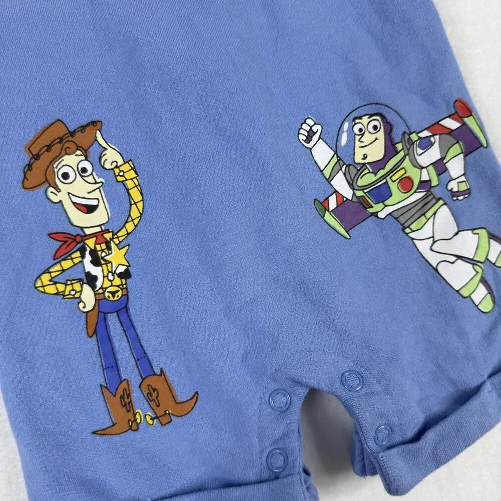 Disney Toy Story Overalls Shortall Baby Boys 3-6M Blue Woody Buzz Lightyear